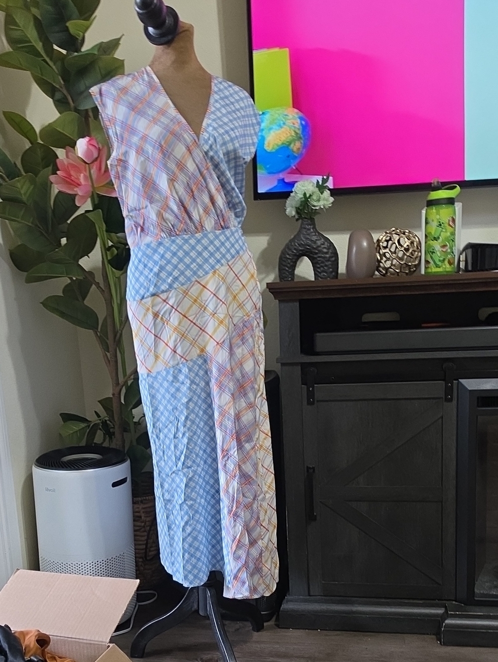 Veronica Beard Wixson Asymmetric Checked plaid Silk-blend Midi Dress